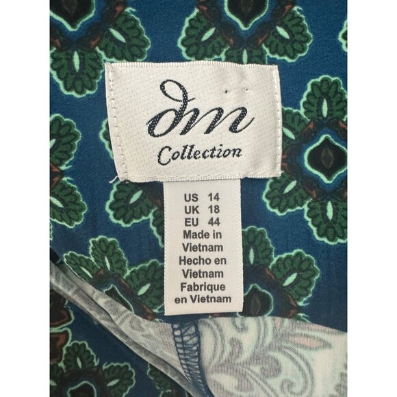 DM Collection Teal Green Print Shirt Dress with Tie Size 14 Career Office Classy - Picture 5 of 6